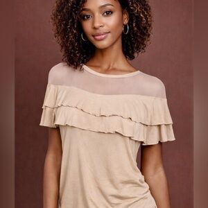 Isle by Melis Kazan Blouse – Illusion Net Neckline with Layered Ruffles (Size M)